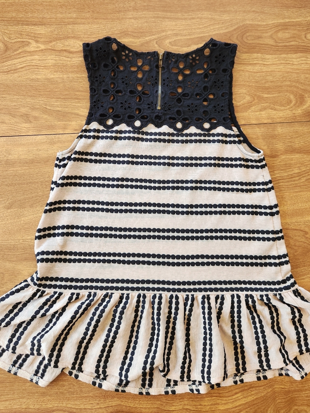 Free People Molly Retro Peplum Sleeveless Black & Beige Ruffled Top